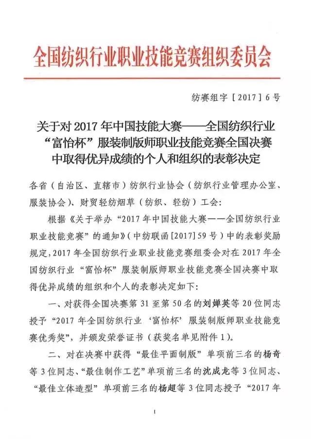 全国纺织行业“k8凯发国际杯”服装制版师职业技能竞赛获奖名单揭晓!