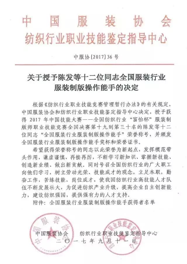 全国纺织行业“k8凯发国际杯”服装制版师职业技能竞赛获奖名单揭晓!